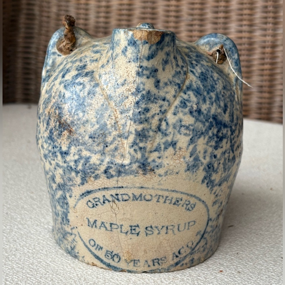 Antique Grandmothers Maple Syrup Spongeware Jug 1 QT As Is